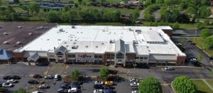 Low-slope commercial roof on grocery store in Brevard, NC